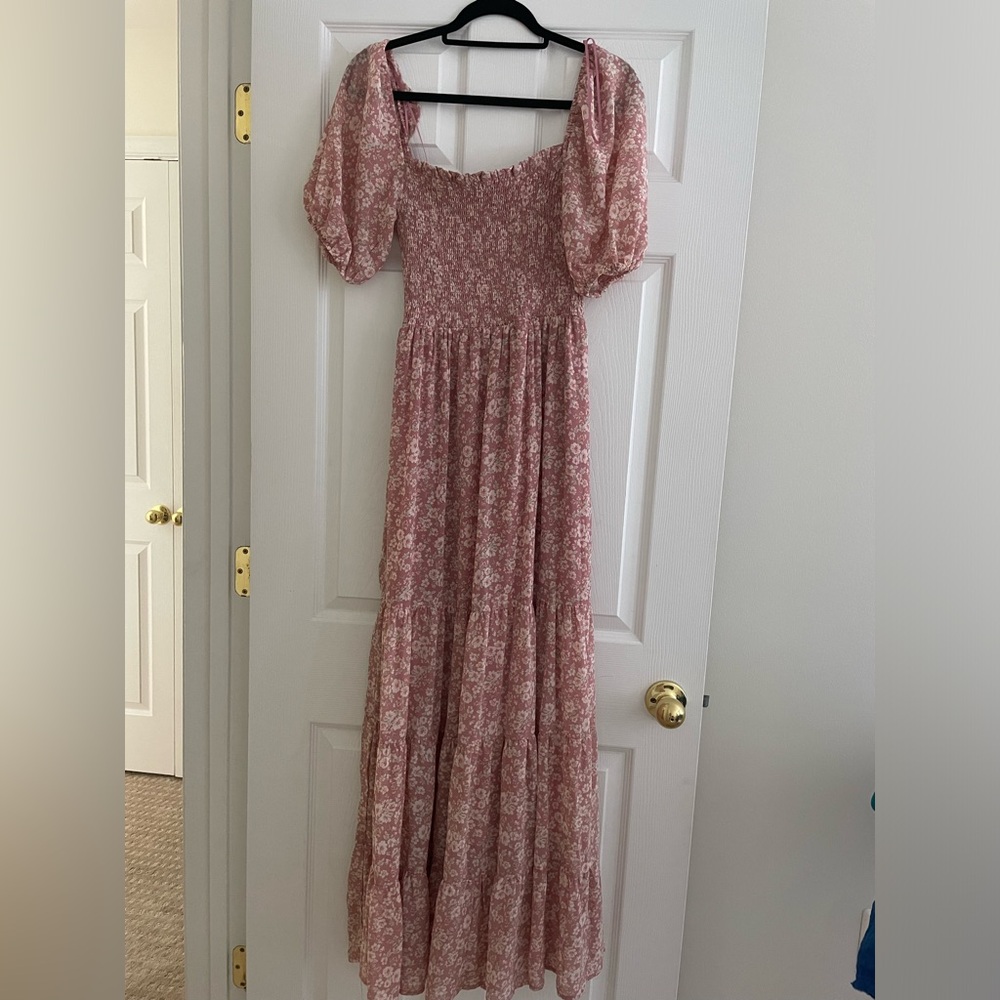 Altr’d State Floral Pink Shirred Maxi Dress
